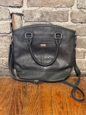 Jewell Gray Textured Tote with Metal Nameplate